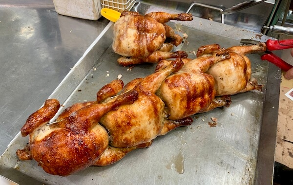 A roasted whole chicken